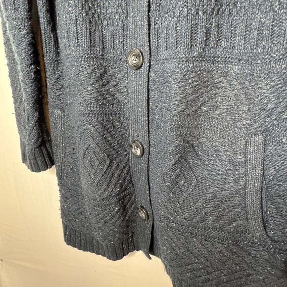 J Jill Womens Navy Longline Sweater Cardigan Sz L Textured Chunky Cabin Winter - Picture 9 of 11
